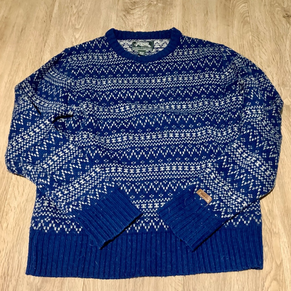 Roots Wool Blend Blue and White Crewneck Sweater